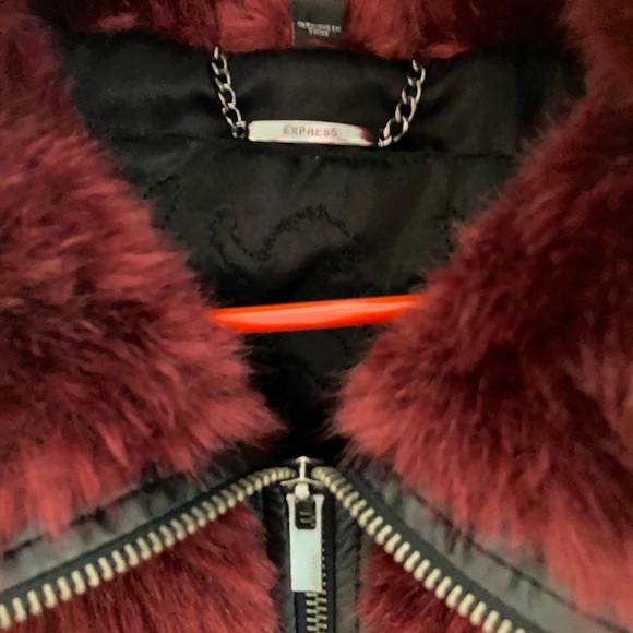 Express Faux Fur Burgundy. Size Lg. Zip front and pockets. Lined. - Picture 2 of 5